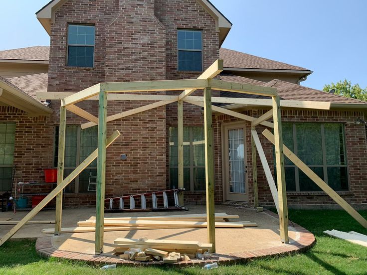 Covered patio wood framing structure in progress