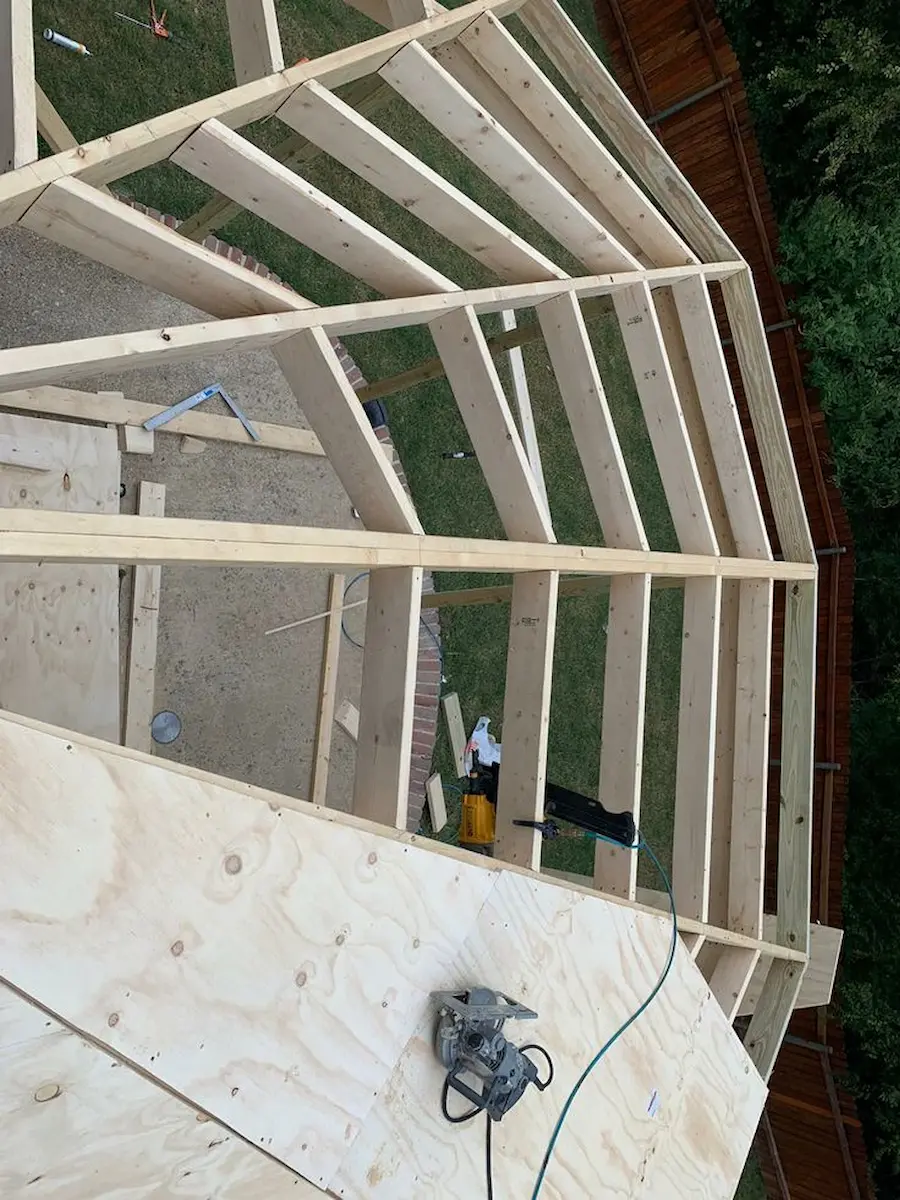 Patio roof framing construction detail
